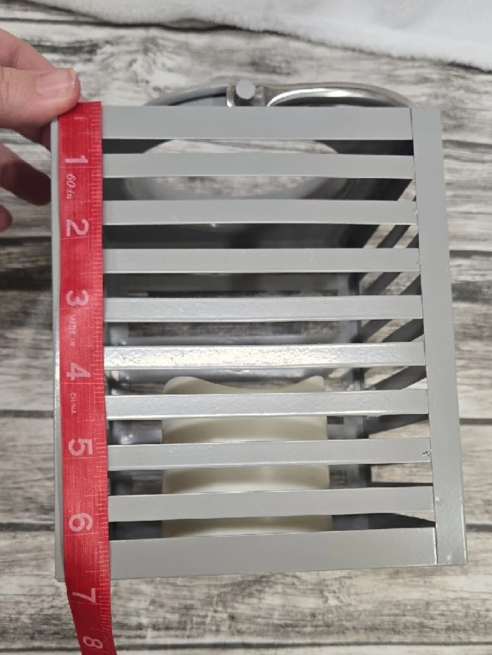 Gray Slatted Metal Lantern with Flameless Candle
